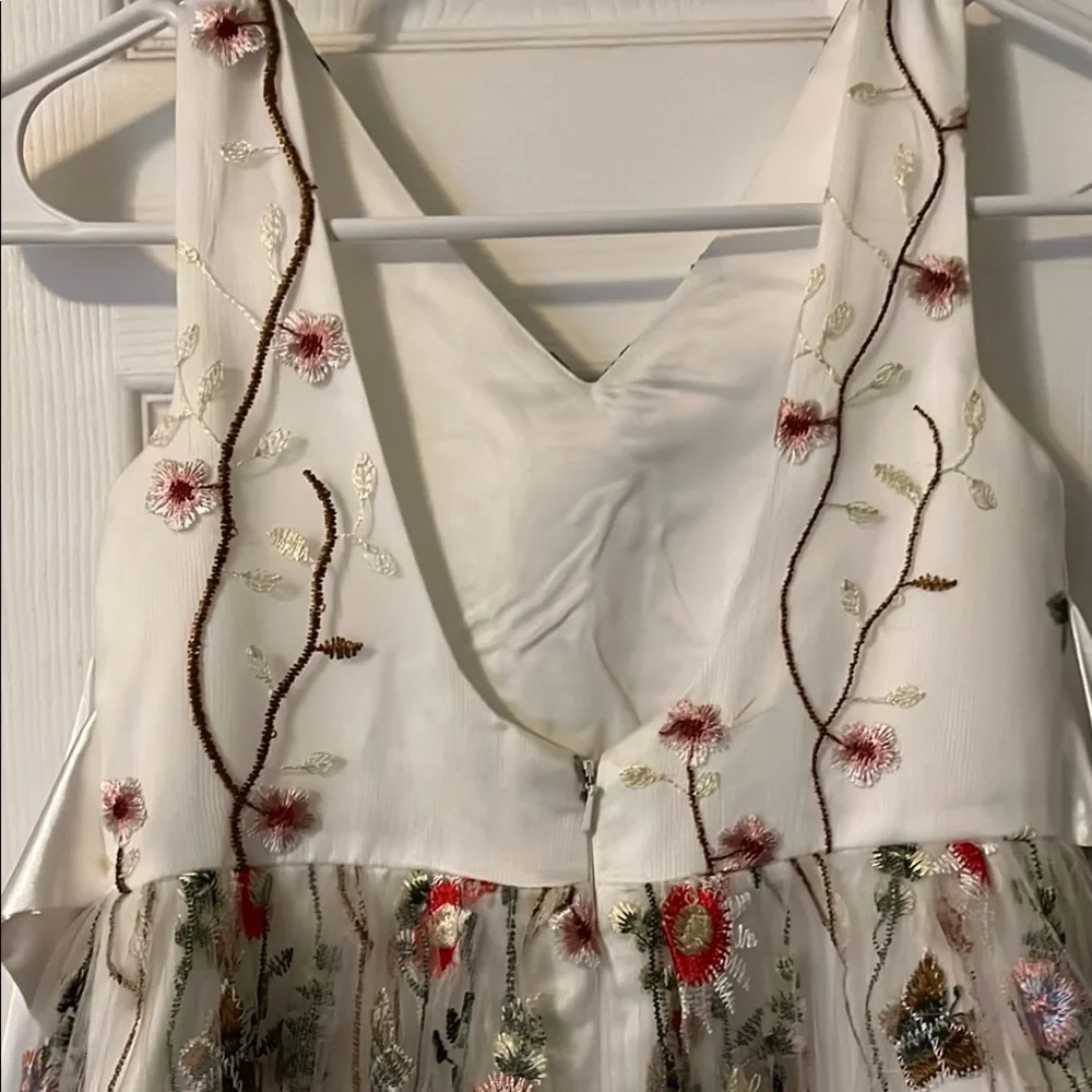 Elegant Cream and Red A-line V-neck Wedding Dress - Picture 4 of 5